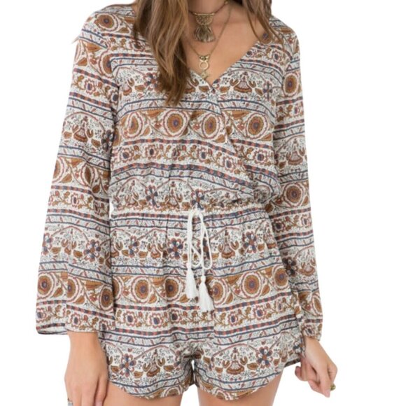 O'Neill Romper Womens Size Small Wrap Boho Floral Earth Tones Drawstring Hippy - Picture 3 of 16